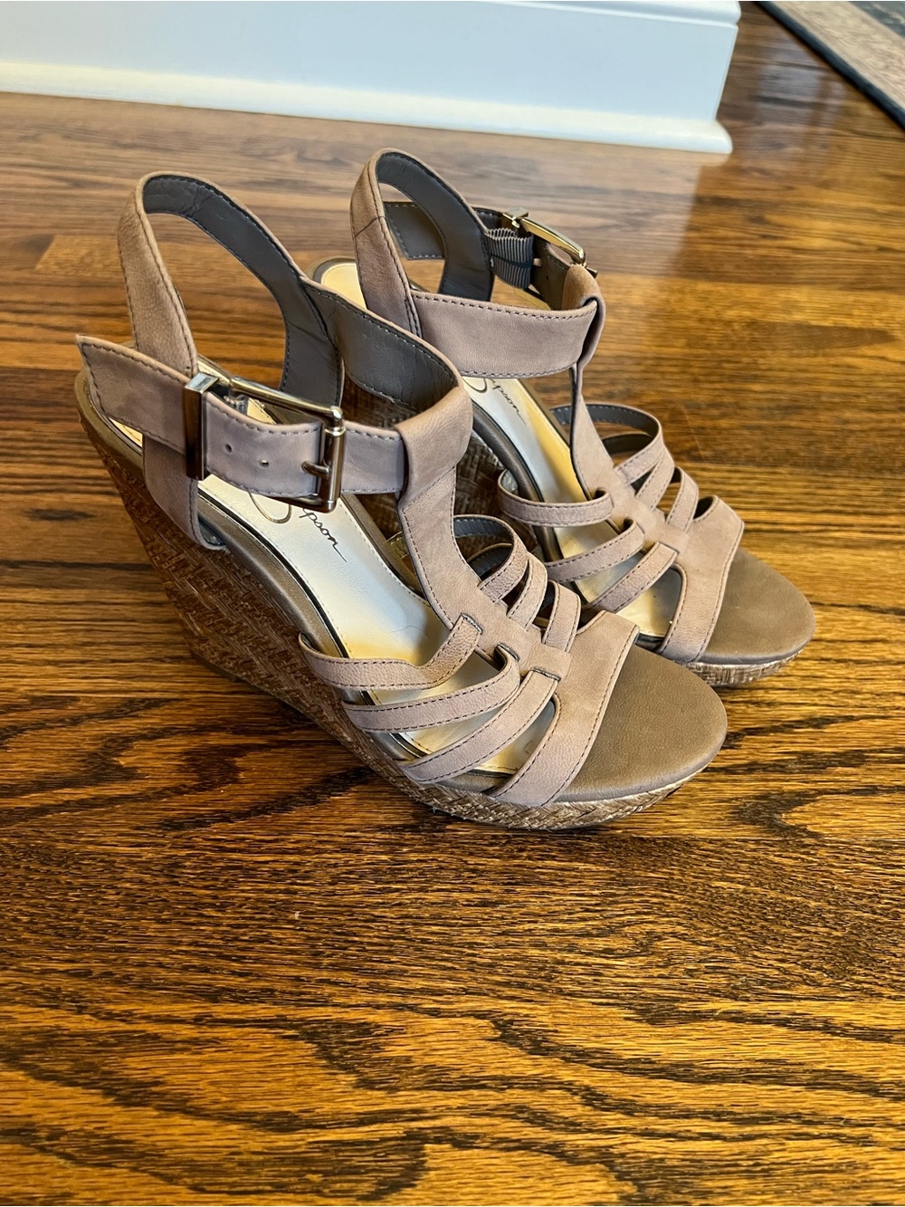 Jessica Simpson Taupe Strappy Wedge Sandals